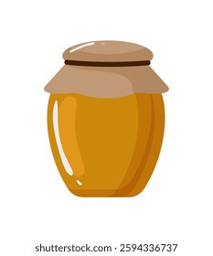 Glossy illustration of a honey jar with a wooden lid. A clean design ideal for food and nature-related themes.
