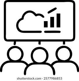 Glossy image of data analysts reviewing cloud data on large screen with copy space concept as A glossy image of data analysts reviewing cloud hosted data visualizations on a large