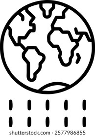 Glossy image of Earth with binary code rain and copy space concept as A glossy image of Earth with streams of falling binary code resembling rain set against a dark background with