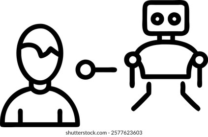 Glossy image of human and robot sharing virtual data streams concept as A glossy image depicting a human and a robot connected by flowing virtual data streams. This represents the