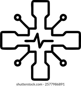 Glossy image of medical cross symbol made of holographic network connections and copy space concept as A glossy image where a medical cross symbol is formed by interconnected holog