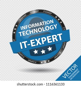 Glossy Information Technology IT-Expert Button - Blue Vector Illustration - Isolated On Transparent Background