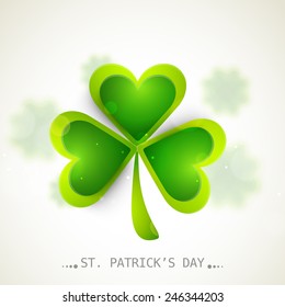 Glossy Irish lucky shamrock leaf for Happy St. Patrick's Day celebration.