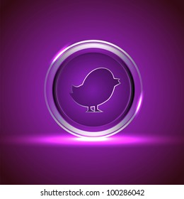 Glossy isolated website and internet web 2.0 icon with bird symbol in purple color. EPS 10.