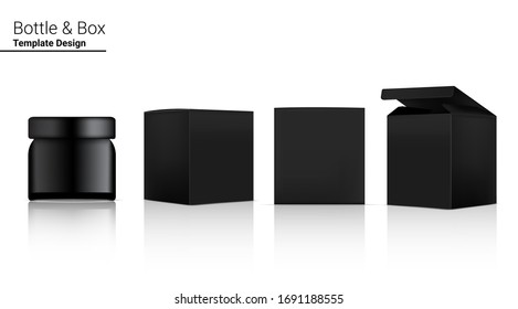 Glossy Jar Bottle Mock up Realistic Cosmetic and 3 Dimensional Box for Whitening Skincare and Aging anti-wrinkle merchandise on White Background Illustration. Health Care and Medical Concept Design.