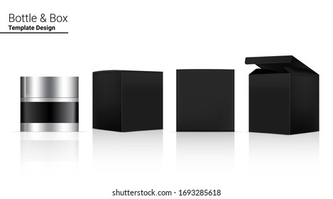 Glossy Jar Bottle Mock up Realistic Cosmetic and 3 Dimensional Box for Whitening Skincare and Aging anti-wrinkle merchandise on White Background Illustration. Health Care and Medical Concept Design.