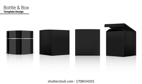 Glossy Jar Bottle Mock up Realistic Cosmetic and 3 Dimensional Box for Whitening Skincare and Aging anti-wrinkle merchandise on White Background Illustration. Health Care and Medical Concept Design.
