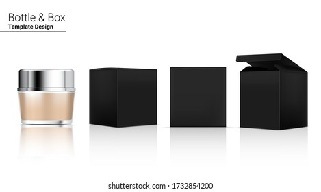 Glossy Jar Bottle Mock up Realistic Cosmetic and 3 Dimensional Box for Whitening Skincare and Aging anti-wrinkle merchandise on White Background Illustration. Health Care and Medical Concept Design.
