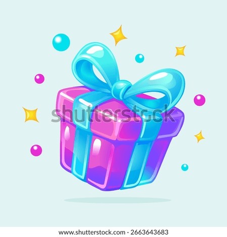 Glossy Jelly Gift Box Icon in Colorful Style for App UI UX Reward Vector Illustration