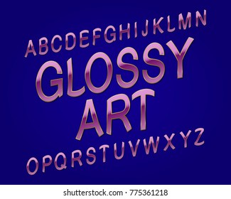Glossy Label typeface. Golden pink font. Isolated english alphabet.