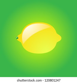 Glossy lemon on green background