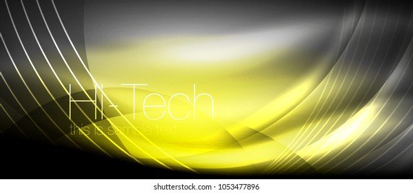Efecto luminoso brillante neón ondas brillantes, luces brillantes. Fondo abstracto futurista digital tecno, ilustración vectorial