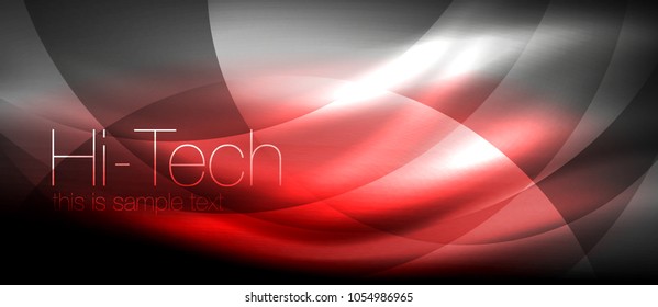Glossy light effect neon glowing waves, shiny lights. Digital techno futuristic abstract background, vector illustration