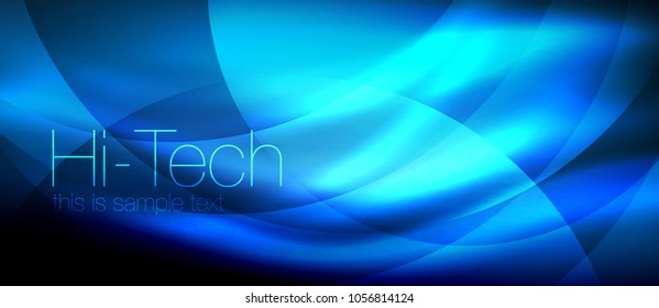 Glossy light effect neon glowing waves, shiny lights. Digital techno futuristic abstract background, vector illustration