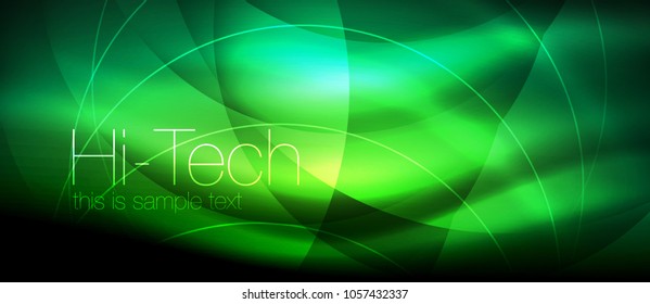 Efecto luminoso brillante neón ondas brillantes, luces brillantes. Fondo abstracto futurista digital tecno, ilustración vectorial
