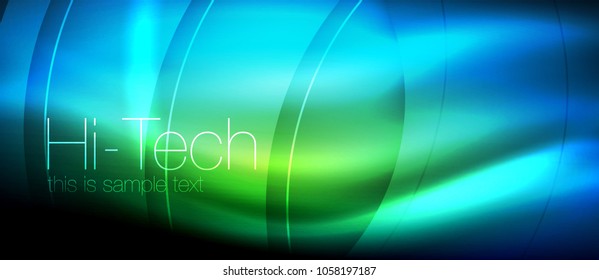 Efecto luminoso brillante neón ondas brillantes, luces brillantes. Fondo abstracto futurista digital tecno, ilustración vectorial