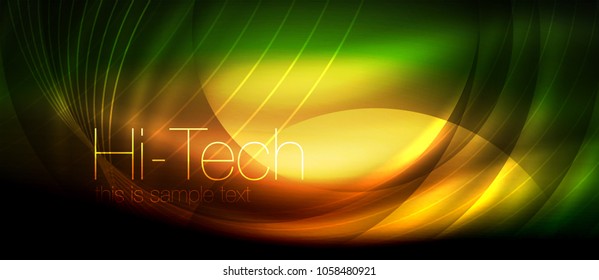 Efecto luminoso brillante neón ondas brillantes, luces brillantes. Fondo abstracto futurista digital tecno, ilustración vectorial