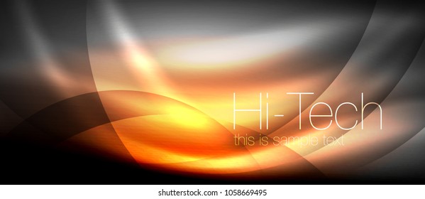 Glossy light effect neon glowing waves, shiny lights. Digital techno futuristic abstract background, vector illustration