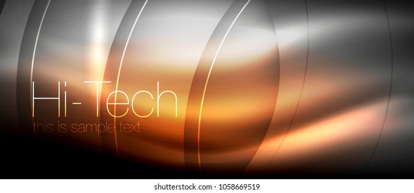 Glossy light effect neon glowing waves, shiny lights. Digital techno futuristic abstract background, vector illustration