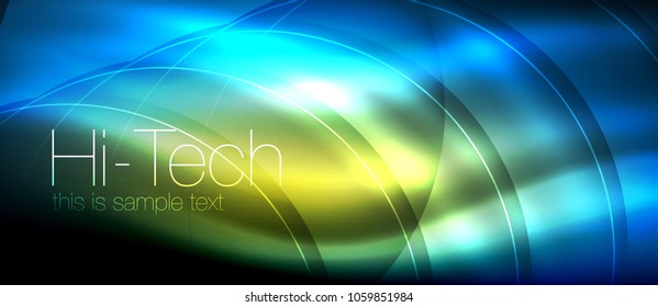 Glossy light effect neon glowing waves, shiny lights. Digital techno futuristic abstract background, vector illustration