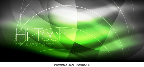 Glossy light effect neon glowing waves, shiny lights. Digital techno futuristic abstract background, vector illustration