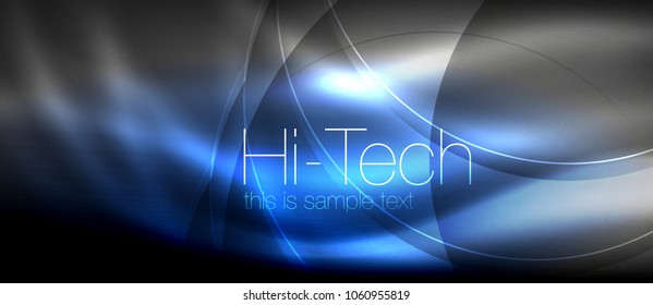 Glossy light effect neon glowing waves, shiny lights. Digital techno futuristic abstract background, vector illustration