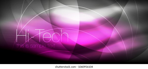 Glossy light effect neon glowing waves, shiny lights. Digital techno futuristic abstract background, vector illustration