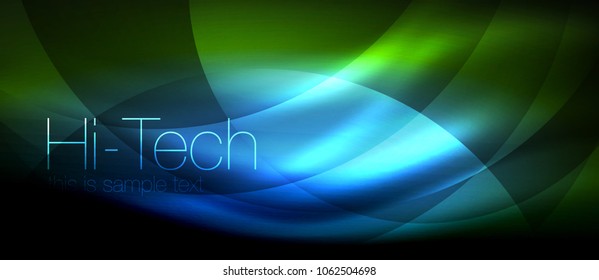 Efecto luminoso brillante neón ondas brillantes, luces brillantes. Fondo abstracto futurista digital tecno, ilustración vectorial