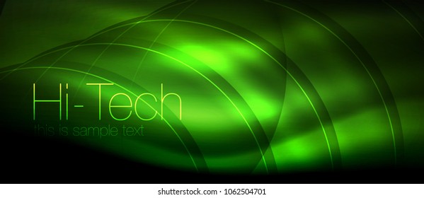 Efecto luminoso brillante neón ondas brillantes, luces brillantes. Fondo abstracto futurista digital tecno, ilustración vectorial