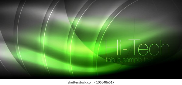 Glossy light effect neon glowing waves, shiny lights. Digital techno futuristic abstract background, vector illustration