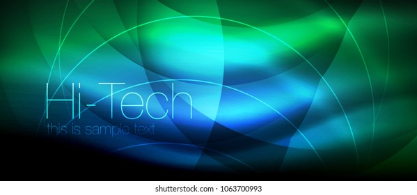 Efecto luminoso brillante neón ondas brillantes, luces brillantes. Fondo abstracto futurista digital tecno, ilustración vectorial