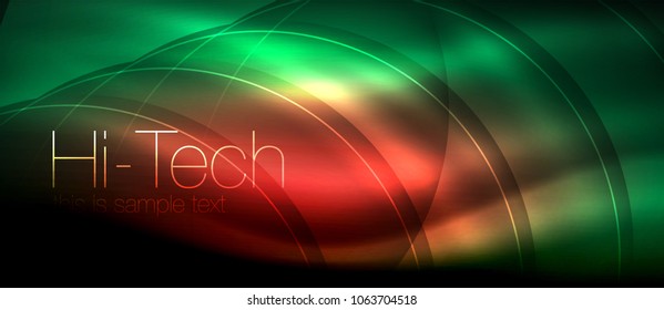 Efecto luminoso brillante neón ondas brillantes, luces brillantes. Fondo abstracto futurista digital tecno, ilustración vectorial