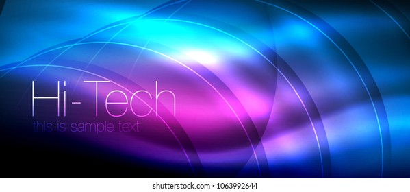 Efecto luminoso brillante neón ondas brillantes, luces brillantes. Fondo abstracto futurista digital tecno, ilustración vectorial