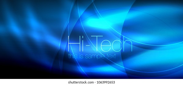 Glossy light effect neon glowing waves, shiny lights. Digital techno futuristic abstract background, vector illustration