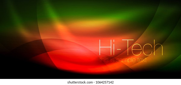 Glossy light effect neon glowing waves, shiny lights. Digital techno futuristic abstract background, vector illustration