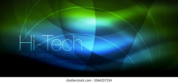 Glossy light effect neon glowing waves, shiny lights. Digital techno futuristic abstract background, vector illustration