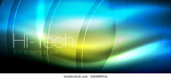 Glossy light effect neon glowing waves, shiny lights. Digital techno futuristic abstract background, vector illustration