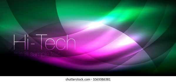 Efecto luminoso brillante neón ondas brillantes, luces brillantes. Fondo abstracto futurista digital tecno, ilustración vectorial