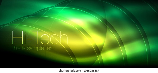 Efeito de luz brilhante neon ondas brilhantes, luzes brilhantes. Tecno digital fundo abstrato futurista, ilustração vetorial