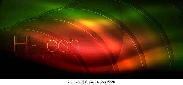 Efecto luminoso brillante neón ondas brillantes, luces brillantes. Fondo abstracto futurista digital tecno, ilustración vectorial