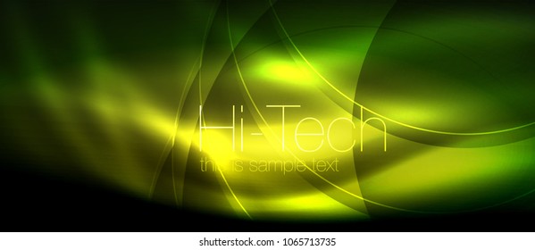 Efecto luminoso brillante neón ondas brillantes, luces brillantes. Fondo abstracto futurista digital tecno, ilustración vectorial