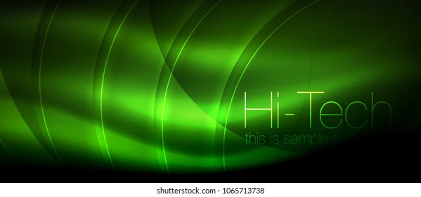 Glossy light effect neon glowing waves, shiny lights. Digital techno futuristic abstract background, vector illustration
