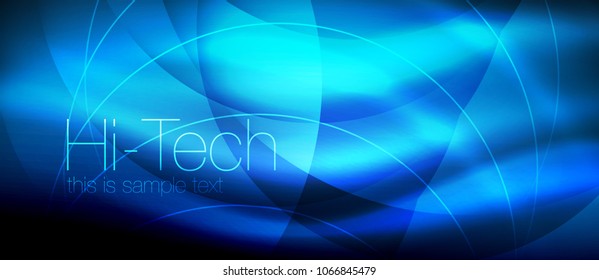 Glossy light effect neon glowing waves, shiny lights. Digital techno futuristic abstract background, vector illustration