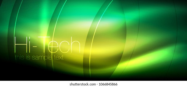 Glossy Light Effect Neon glühende Wellen, glänzende Lichter. Digitaler Techno-futuristischer abstrakter Hintergrund, Vektorgrafik