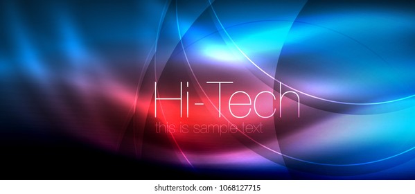 Efecto luminoso brillante neón ondas brillantes, luces brillantes. Fondo abstracto futurista digital tecno, ilustración vectorial