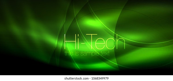 Glossy light effect neon glowing waves, shiny lights. Digital techno futuristic abstract background, vector illustration