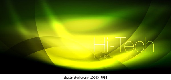 Glossy light effect neon glowing waves, shiny lights. Digital techno futuristic abstract background, vector illustration