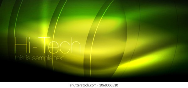 Glossy light effect neon glowing waves, shiny lights. Digital techno futuristic abstract background, vector illustration