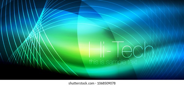 Efecto luminoso brillante neón ondas brillantes, luces brillantes. Fondo abstracto futurista digital tecno, ilustración vectorial