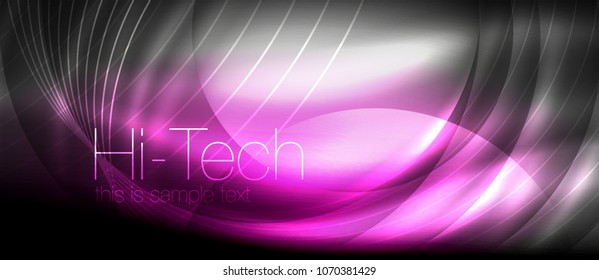 Efeito de luz brilhante neon ondas brilhantes, luzes brilhantes. Tecno digital fundo abstrato futurista, ilustração vetorial